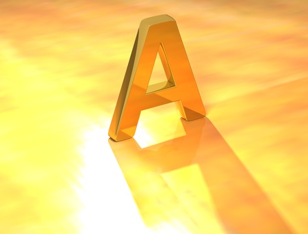 3D Gold Letter  font on yellow backgroundの写真素材
