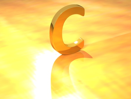 3D Gold Letter  font on yellow backgroundの写真素材