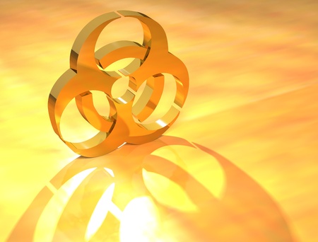 3D Biohazard Gold text on yellow backgroundの写真素材