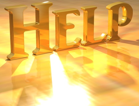 3D Help Gold text over yellow backgroundの写真素材
