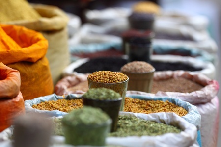 Traditional spices market in India.の写真素材
