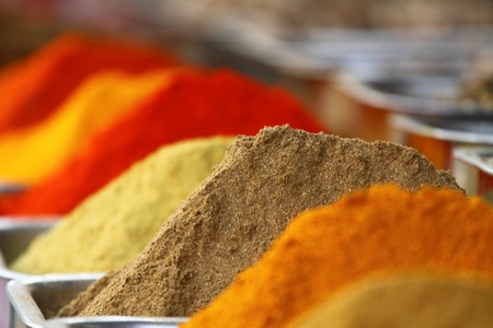 Traditional spices market in Indiaの写真素材