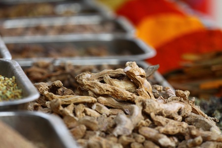 Traditional spices market in Indiaの写真素材