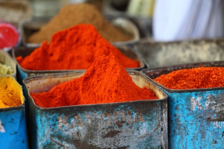 Traditional spices market in Indiaの写真素材