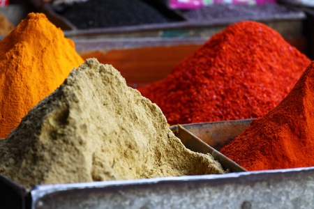 Traditional spices market in Indiaの写真素材