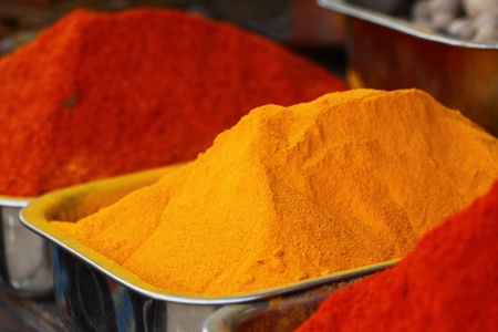 Traditional spices market in Indiaの写真素材