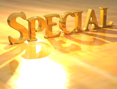 3D Special Gold text over yellow background の写真素材