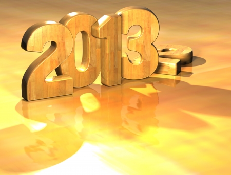 3D 2013 Wood Text over yellow backgroundの写真素材
