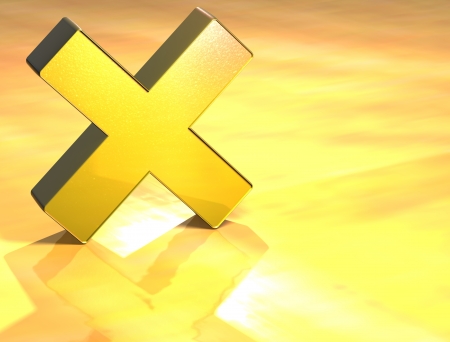 3D Letter X Gold Sign over yellow background の写真素材