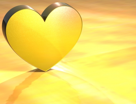 3D Heart Gold Sign over yellow background の写真素材