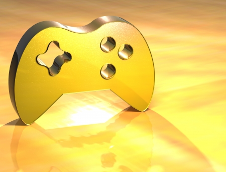 3D Game Pad Gold Sign over yellow backgroundの写真素材