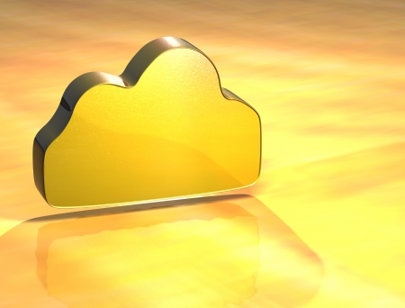 3D Cloud Gold Sign over yellow backgroundの写真素材