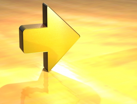 3D Arrow Gold Sign over yellow backgroundの写真素材