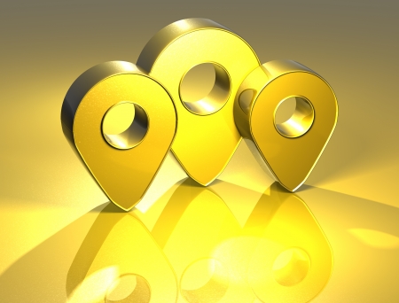 3D Map Pins Gold Sign over yellow background の写真素材
