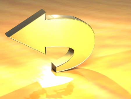 3D Arrow Gold Sign over yellow backgroundの写真素材