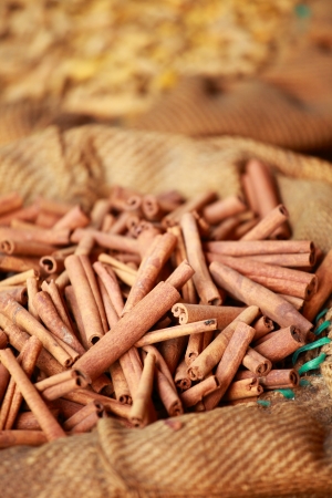 Traditional spices and dry fruits in local bazaar in India.の写真素材