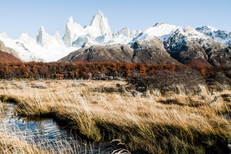 Beautiful nature landscape with Mt. Fitz Roy as seen in Los Glaciares National Park, Patagonia, Argentina  ( HDR image )の写真素材