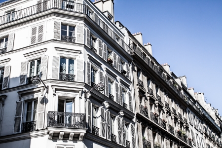 Facade of a traditional building in downtown Paris, France  ( HDR image )の写真素材