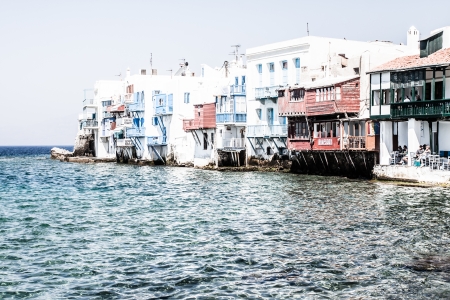 A typical narrow alley in the town of Mykonos, Greece ( HDR image )のeditorial素材