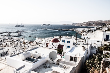 The famous windmill above the town of Mykonos in Greece ( HDR image )の写真素材
