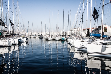 Picturesque colorful yacht port in old center of Marseilles, France ( HDR image )の写真素材