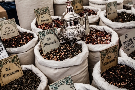 Dried herbs flowers spices in the Spanish street shop ( HDR image )の写真素材
