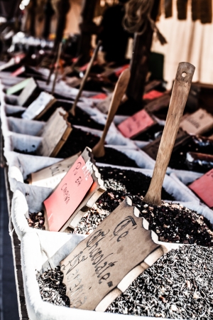 Dried herbs flowers spices in the Spanish street shop ( HDR image )の写真素材