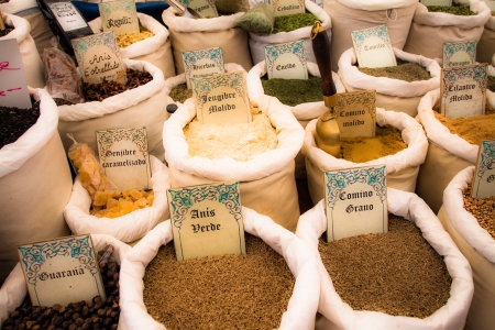 Dried herbs flowers spices in the Spanish street shop ( HDR image )の写真素材