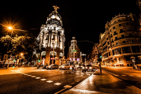 Street traffic in night Madrid, Spain ( HDR image )のeditorial素材