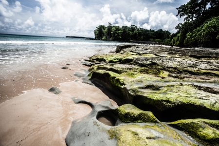 Neil Island beach and blue sky with white clouds, Andaman islands - India  の写真素材