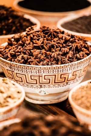 Spices and herbs in bowls. Food and cuisine ingredients. Colorful natural additives. ( HDR image )の写真素材