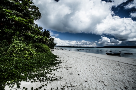 Landscape photo of tranquil island beach の写真素材