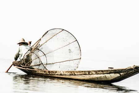 Fisherman in inle lake, Myanmar. の写真素材