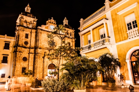 Cartagena de Indias at night, Colombiaの写真素材