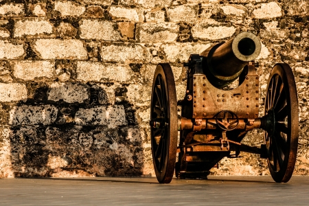 Ancient cannon on wheelsの写真素材