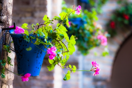 Narrow, cobbled streets and pretty houses of Spanish Pueblo at Castillo de la Frontera in Andalucia southern Spain の写真素材