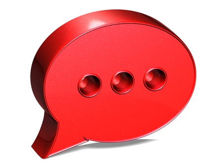 3D Speech Bubble Red Sign on white backgroundの写真素材