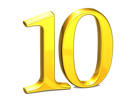 3D Gold Ten on white background の写真素材