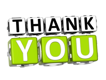 3D Thank You Button Click Here Block Text over white backgroundの写真素材