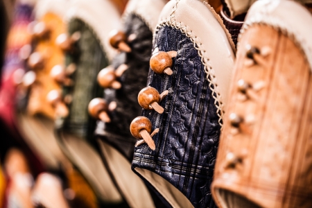 Multicoloured Moroccan slippers, Marrakeshの写真素材