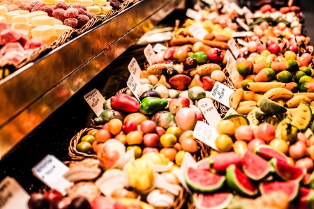 Famous sweet candy market in Barcelona, Spainの写真素材