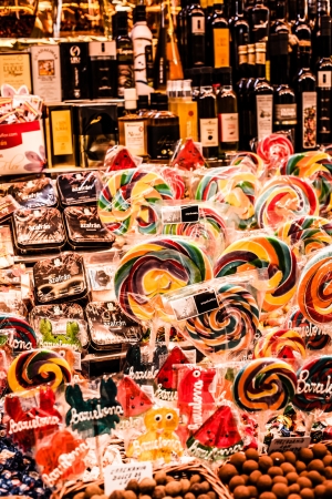 Famous sweet candy market in Barcelona, Spainの写真素材