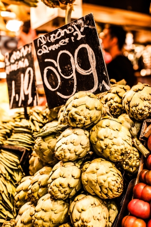 Fresh green Cherimoyas in Central Market, Barcelona, Spain.の写真素材