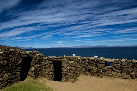 Isla del Sol on the Titicaca lake, Bolivia.の写真素材