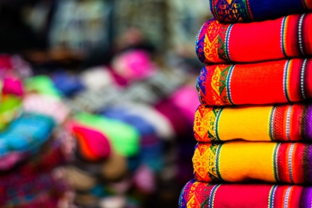Colorful Fabric at market in Peru, South Americaの写真素材