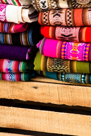 Colorful Fabric at market in Peru, South Americaの写真素材