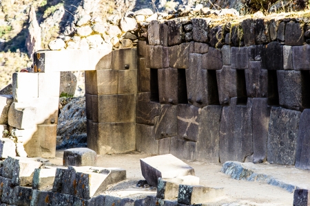 Ollantaytambo - old Inca fortress and town the hills of the Sacred Valley (Valle Sagrado) in the Andes mountains of Peru, South Americaの写真素材