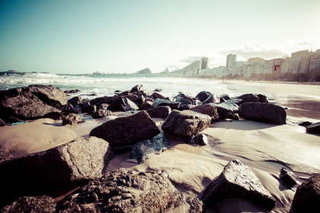View of Ipanema Beach in the evening, Brazil の写真素材