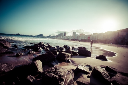View of Ipanema Beach in the evening, Brazil の写真素材