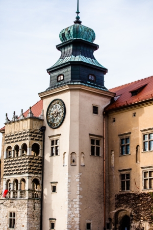 View of Pieskowa Skala Castle and garden, medieval building near Krakow, Poland 